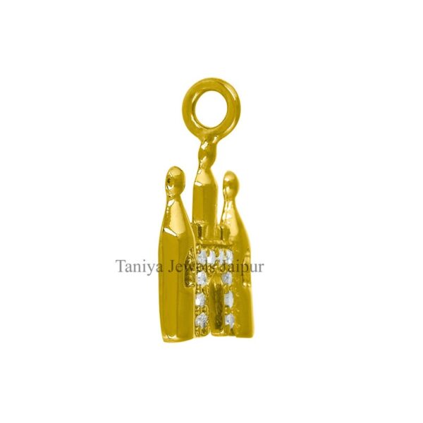 Yellow Gold Plating Pave Diamond Castle Design Charm Pendant .925 Sterling Silver Jewelry, Sterling Silver Diamond Charms Jewelry