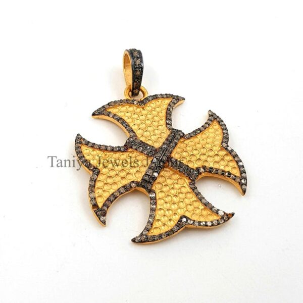 Yellow Gold Plating 925 Sterling Silver Pave Diamond Pendant Jewelry, Silver Handmade Charms Pendant Jewelry