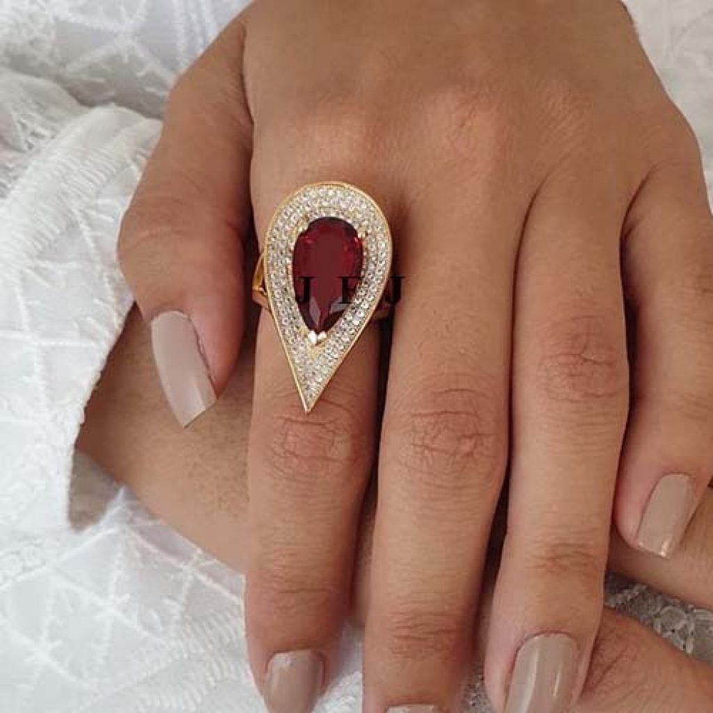Ruby ring, pear cluster ring, statement ring, huge ring, cocktail ring, pave ring, pear ring