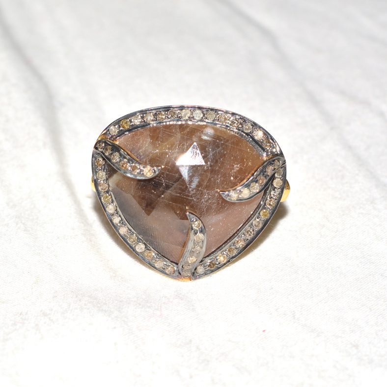 Peace 92.5 Sterling Silver Diamond Gemstone Ring, Silver Diamond Ring Jewelry