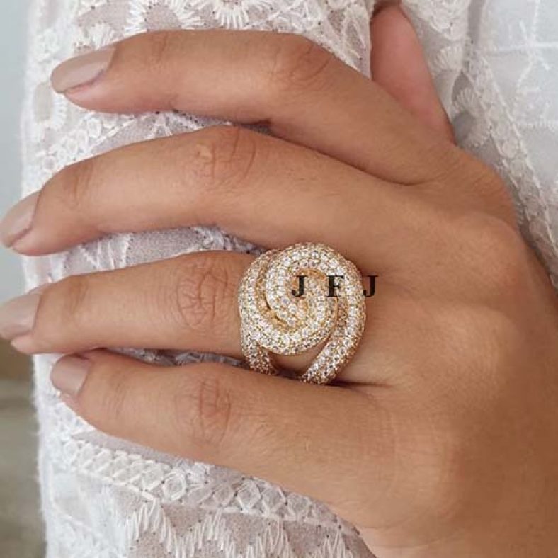 Sterling Silver Diamond ring, statement diamond ring, knot ring, chunky ring, unique diamond ring, big ring, large ring