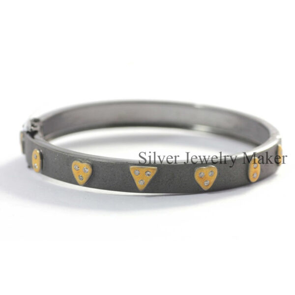 925 Oxidized Sterling Silver Diamond Bracelet, Genuine handmade pave diamond Bracelet.