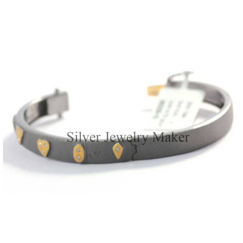 Diamond Silver Bracelet .925 Oxidized Sterling Silver Diamond Bangle, Genuine handmade pave diamond Bangle