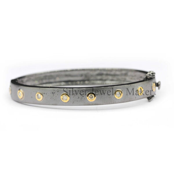 925 Oxidized Sterling Silver Diamond Bracelet, Genuine handmade pave diamond Bracelet