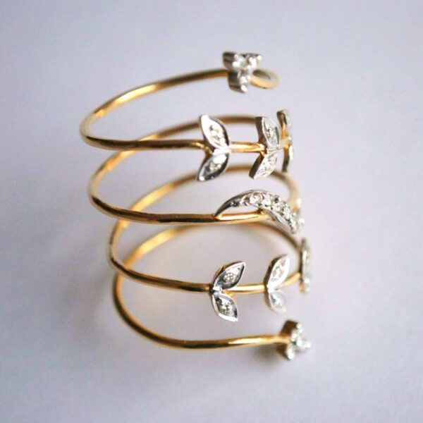 ull Finger Diamond 14K Gold Ring. Flexible Long Gold Spiral Wire Ring. Spring ring. Adjustable Finger Ring. Bridal Jewelry