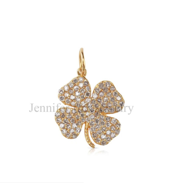 Pave Diamond Sterling Silver Clover Charms Pendant Jewelry