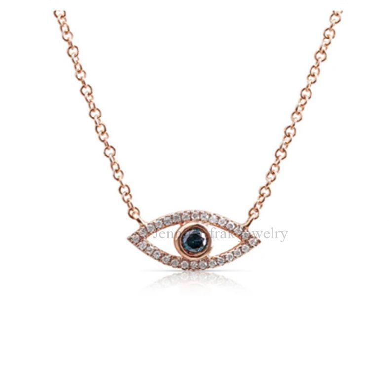 Sapphire Pave Diamond Handmade Evil Eye Necklace Jewelry
