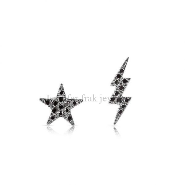 Black Spinel Handmade Star Shape Sterling Silver Stud Earrings