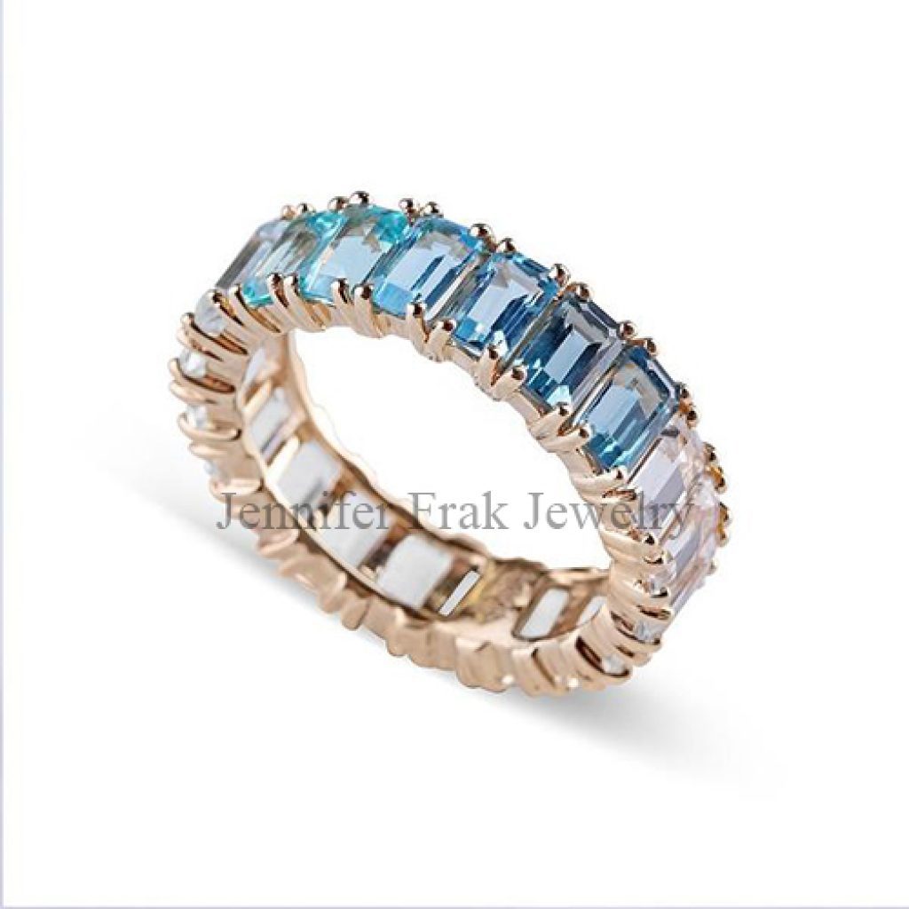 Blue Topaz Baguette Sterling Silver Band Ring Jewelry