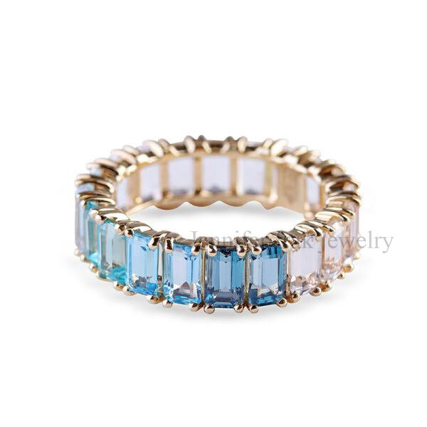 Blue Topaz Baguette Sterling Silver Band Ring Jewelry