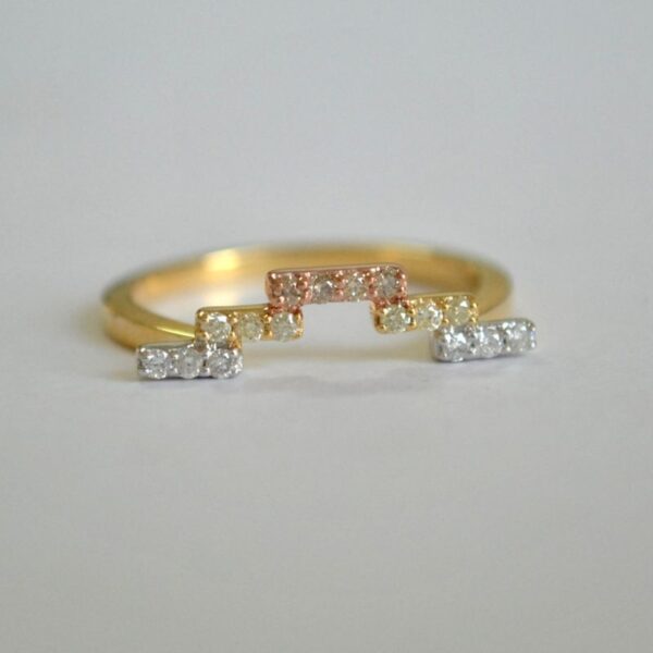 Handmade Sterling Silver Pave Diamond 3 Tone Geometric Chevron Wedding Ring Jewelry