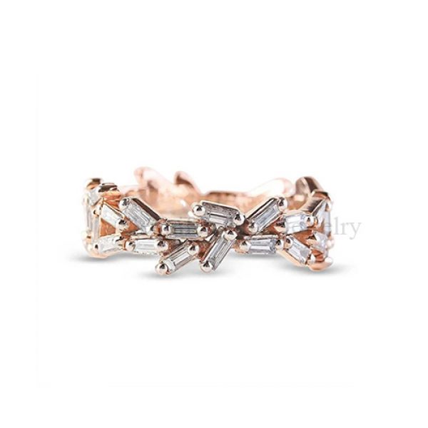Rose Gold Plating Sterling Silver White Topaz Baguette Ring Jewelry