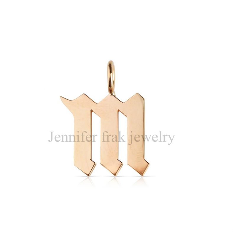 14k Rose Gold M initial Charms Pendant Jewelry