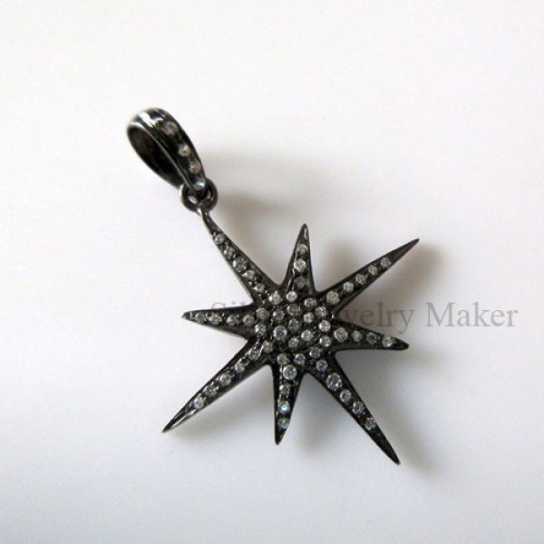 1 pc Sparkling Star Sterling Silver Connector Charm Pendant, Pave Diamond Pendant, White Topaz Pendant
