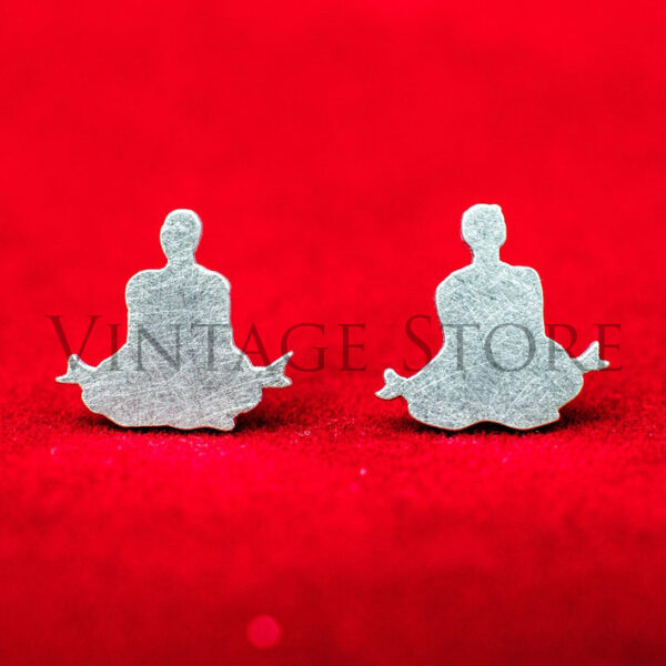 yoga asanas sterling silver stud earrings. Hand cut tiny yoga studs. Yoga lovers gift. Yogi earrings