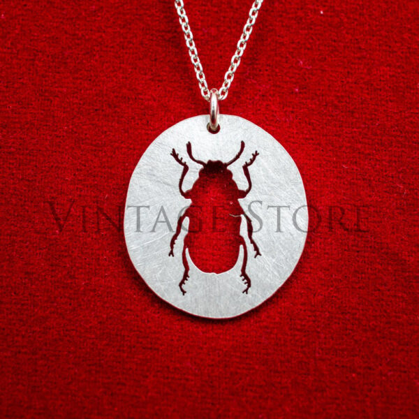 Small silver beetle pendant. Insect pendant. Beetle necklace. Tiny silver punk necklace. Fashionable entomologist pendant, insect lover gift