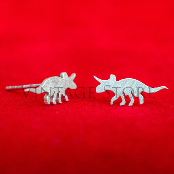 Dinosaur silhouette hand cut 925 sterling silver stud earrings. Dino lover gift. Tiny Triceratops studs. Hand cut dinosaur silhouette studs.v