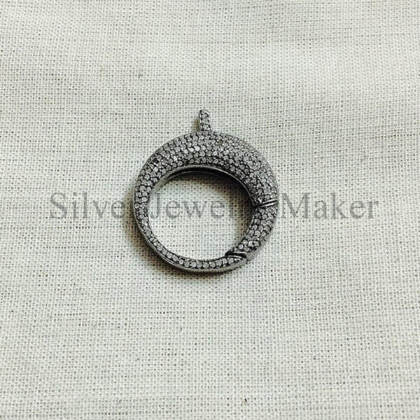 925 Sterling Silver Handmade Pave Diamond Oxidised Sterling Silver Clasp Jewelry