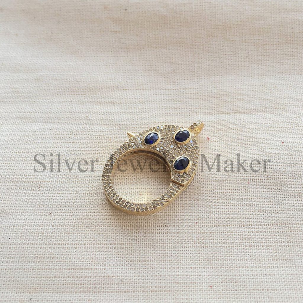 Sapphire Vermeil 14K Gold Over Pave Diamond Sterling Silver Lobster Clasp Jewelry