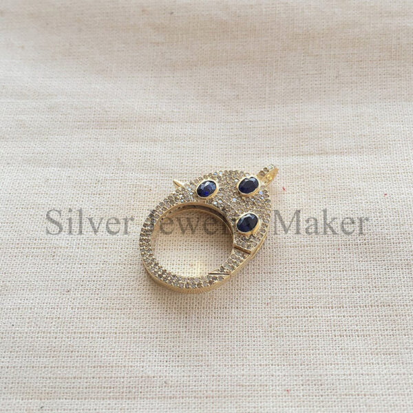 Sapphire Vermeil 14K Gold Over Pave Diamond Sterling Silver Lobster Clasp Jewelry