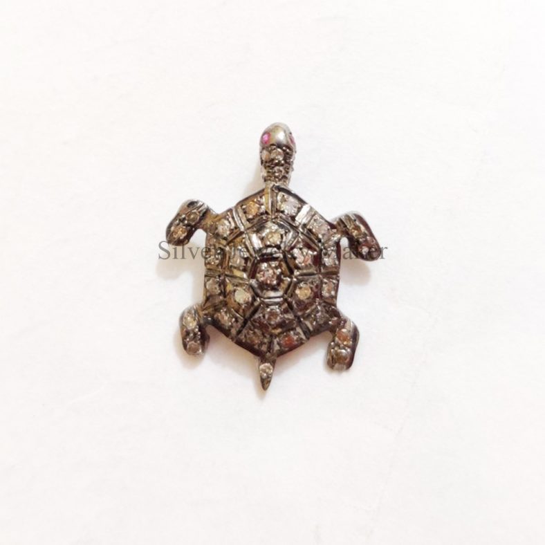 Pave Diamond Pendant, Diamond Pendant,Turtle Pendant, Silver Diamond Pendant, Pave Diamond Jewelry