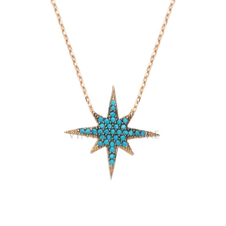 Sterling Silver Nano Turquoise Single Northstar Rose Gold Plating Pendant Jewelry