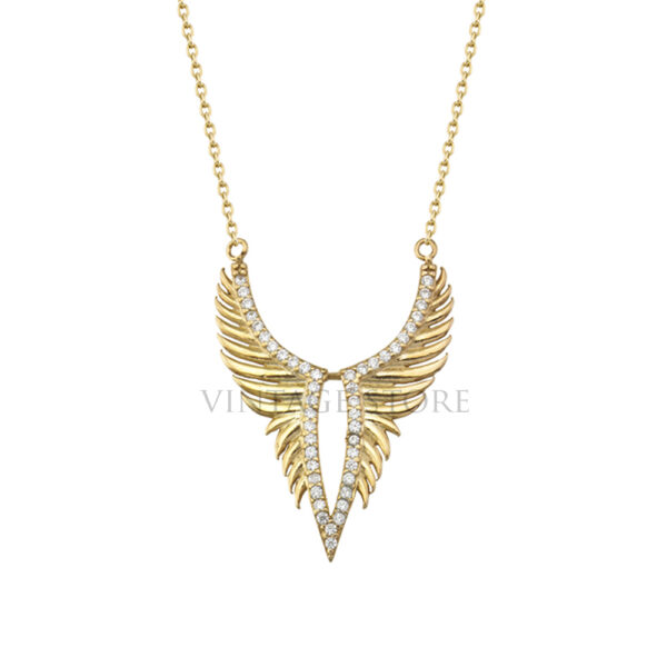 Handmade Sterling Silver Angle Wings Pave Diamond Pendant Jewelry