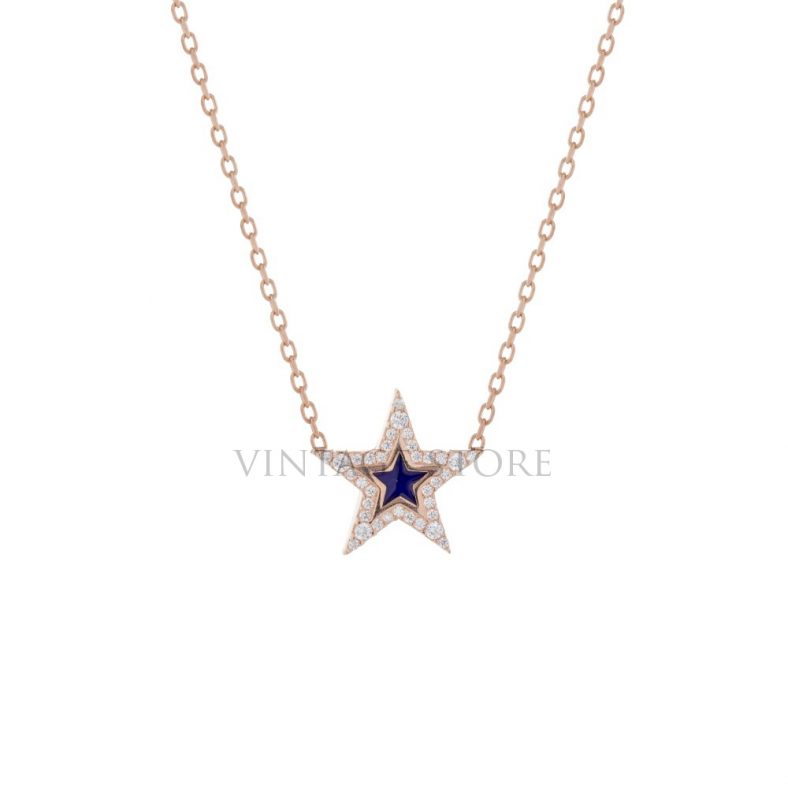 Sterling Silver Blue Enamel Star Rounded Zircon Gold Plated Necklace Wholesale Handcrafted Fashion Silver Jewelry