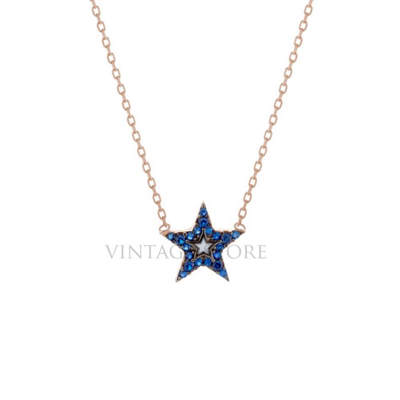 Sterling Silver Sapphire Star Gold Plated Necklace Wholesale Silver Jewelry