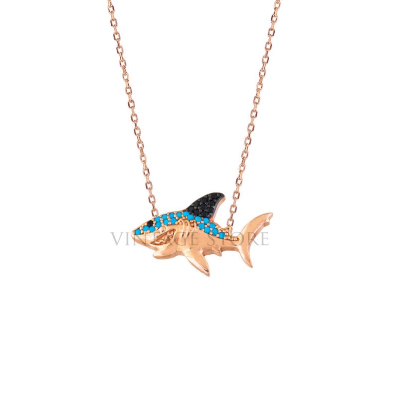 Sterling Silver Turquoise Shark Fish Gold Plated Necklace Wholesale Silver Jewelry