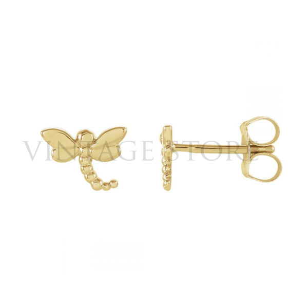 14k Gold Dragonfly Stud Earrings Jewelry, Gold Designer Stud Earrings Jewelry