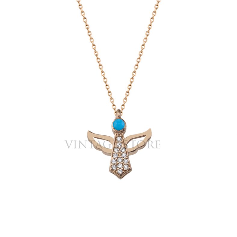Sterling Silver Pave Diamond Angel Pending Rose Gold Plated Silver Necklace Wholesale Jewelry