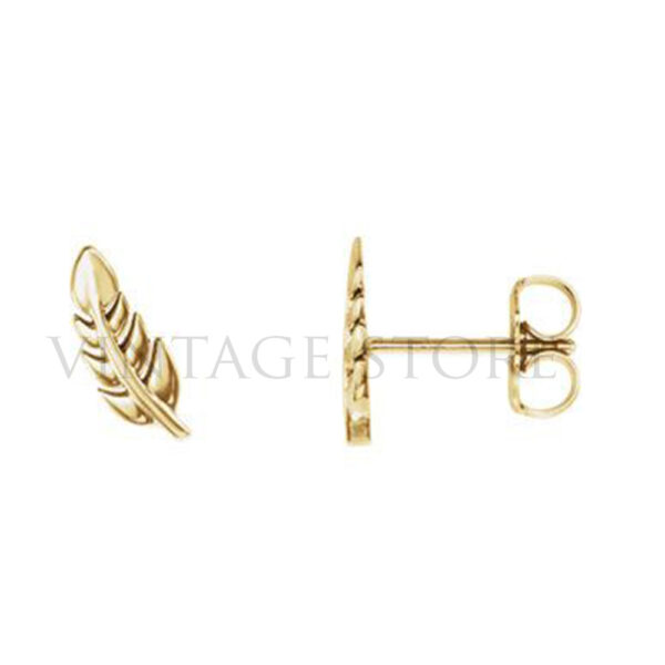 14k Gold Leaf Stud Earrings Jewelry, Handmade Gold Leaf Feather Stud Earrings Jewelry