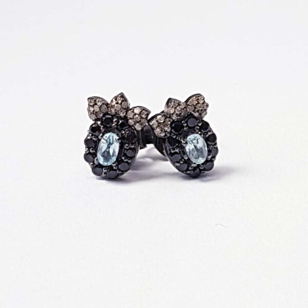 Pave Diamond Silver Black Onyx Stud Earrings Jewelry