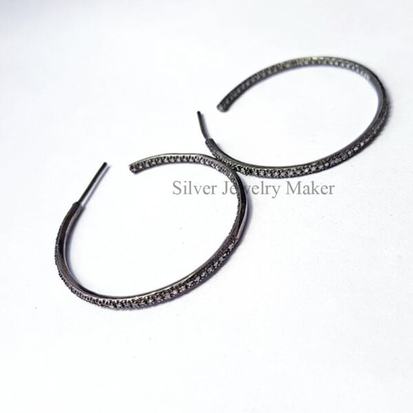 Pave rosecut diamond 925 sterling silver handmade pave diamond hoops earrings
