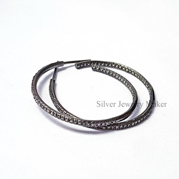Pave rosecut diamond 925 sterling silver handmade pave diamond hoops earrings