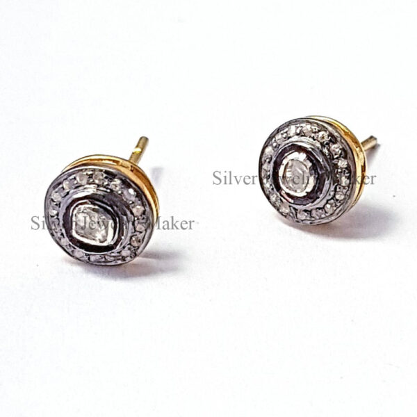 Pave rosecut diamond 925 sterling silver handmade Pave Diamond stud earrings Jewelry