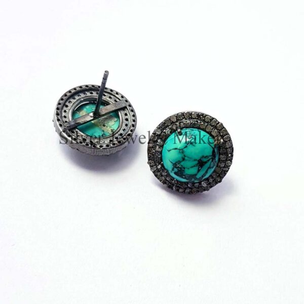 Pave Diamond Turquoise Sterling Silver Earrings Jewelry