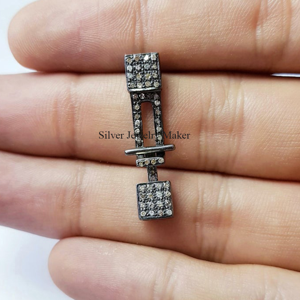 Pave rosecut diamond 925 sterling silver handmade lather straps connector Jewelry
