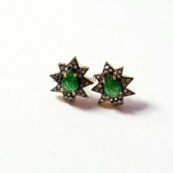 Emerald Pave Diamond Sterling Silver Stud Earrings Jewelry