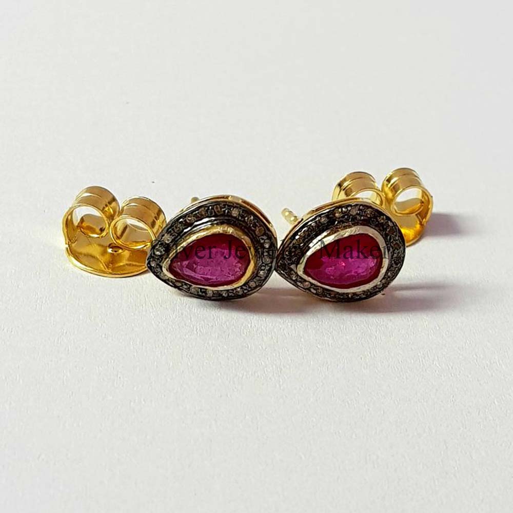 Details about   Pave Diamond Ruby Designer Stud Earring 925 Silver Beautiful Earrings Jewelry 