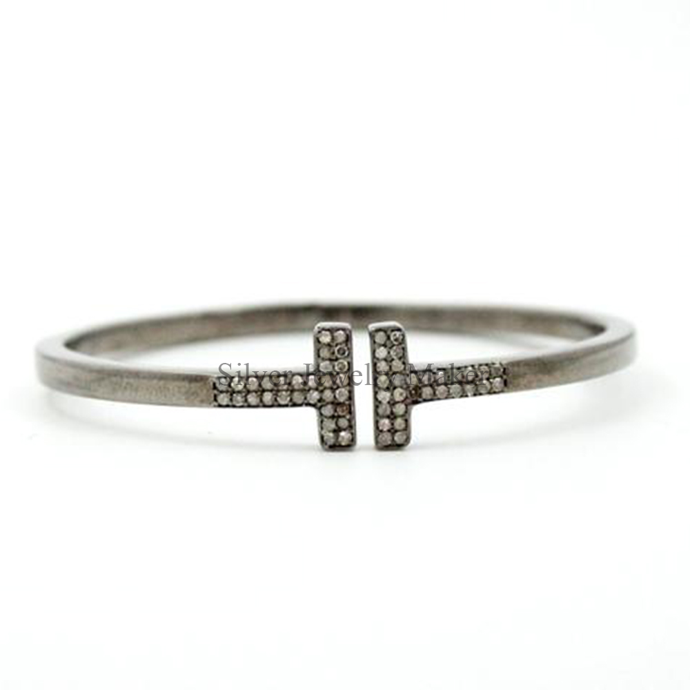 Designer diamond bangle Rosecut pave diamond bangle 925 sterling silver handmade finish diamond bangle bracelet