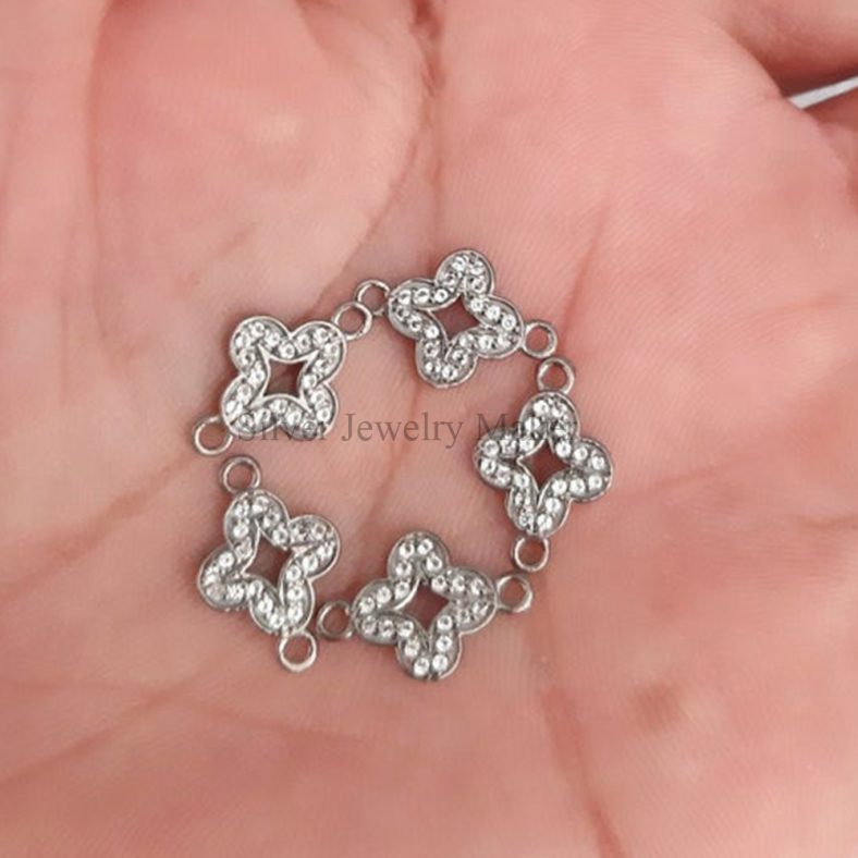 5 Pic Flower Shape Connector Charm Studded With Topaz 925 Sterling Silver, Victorian Jewelry,Finding Jewelry,Connector Jewelry, Connector