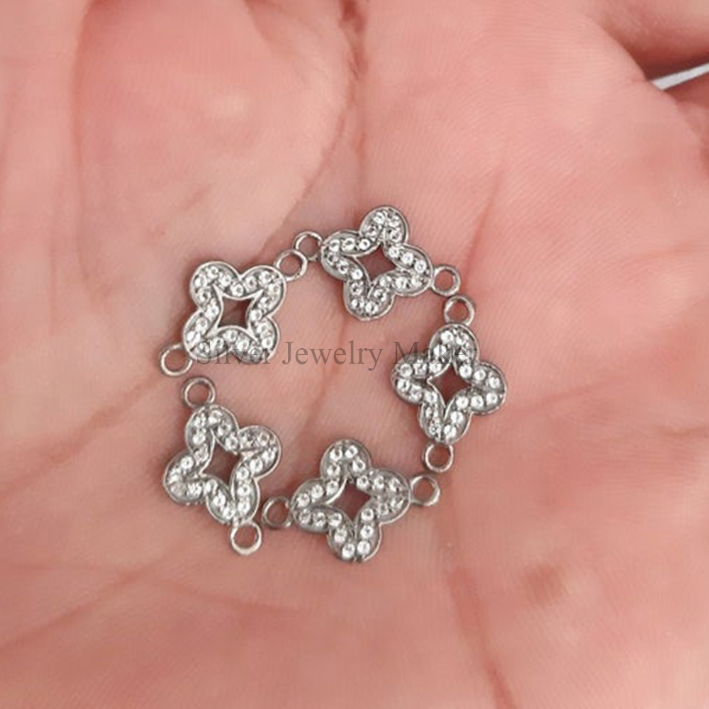 5 Pic Flower Shape Connector Charm Studded With Topaz 925 Sterling Silver, Victorian Jewelry,Finding Jewelry,Connector Jewelry, Connector