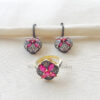 Pave Diamond, Ruby Oxidized 925 Sterling Silver Ring & Earring Set Jewelry