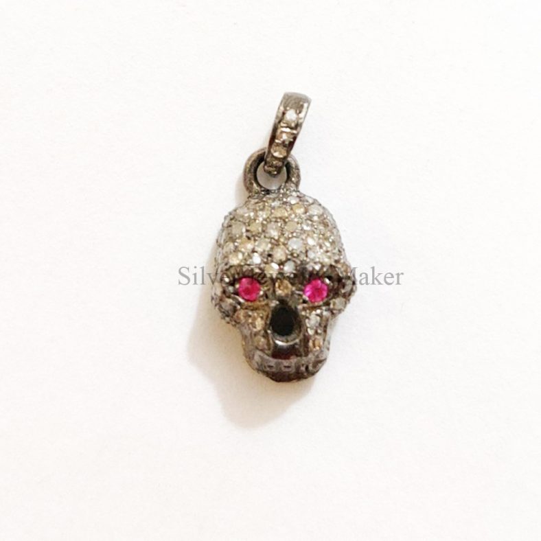 Pave Diamond Pendant, Diamond Pendant,skull Pendant, Silver Diamond Pendant, Pave Diamond Jewelry