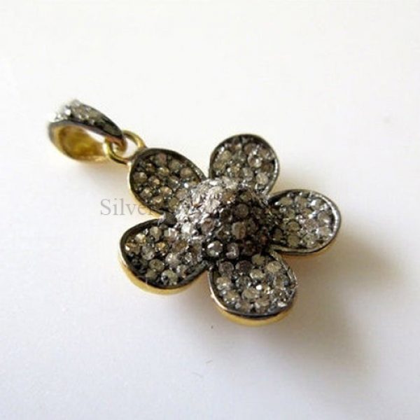 5 Pieces Wholesale Pave Diamond Tiny Flower Charm Pendant Finding Over 925 Sterling Silver Antique Finish Charm