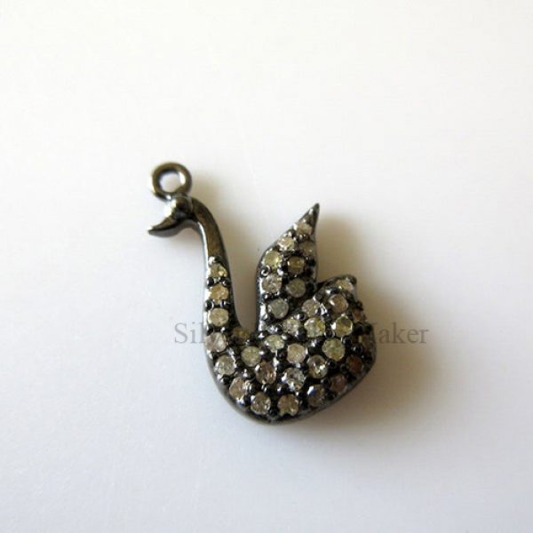 Pave Diamond Swan Charm Pendant Finding Over 925 Sterling Silver Antique Finish Charm