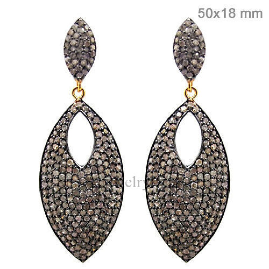 925 Sterling Silver Pave 5.80ct Diamond Dangle Earrings 14k Gold Antique Jewelry