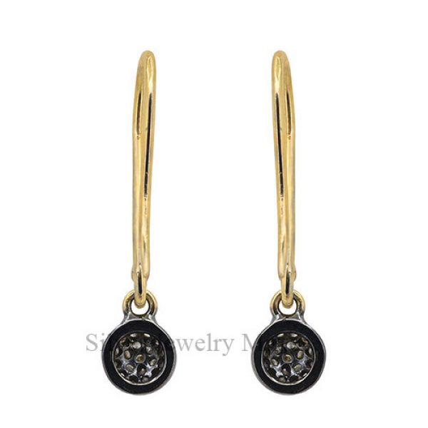 14k Gold Hook Dangle Earrings Diamond Pave 925 Sterling Silver Handmade Jewelry